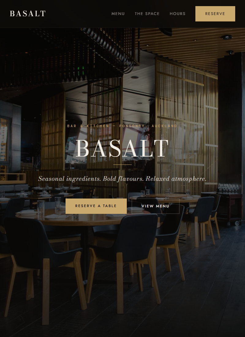 Basalt Bar & Kitchen — moody, premium restaurant website