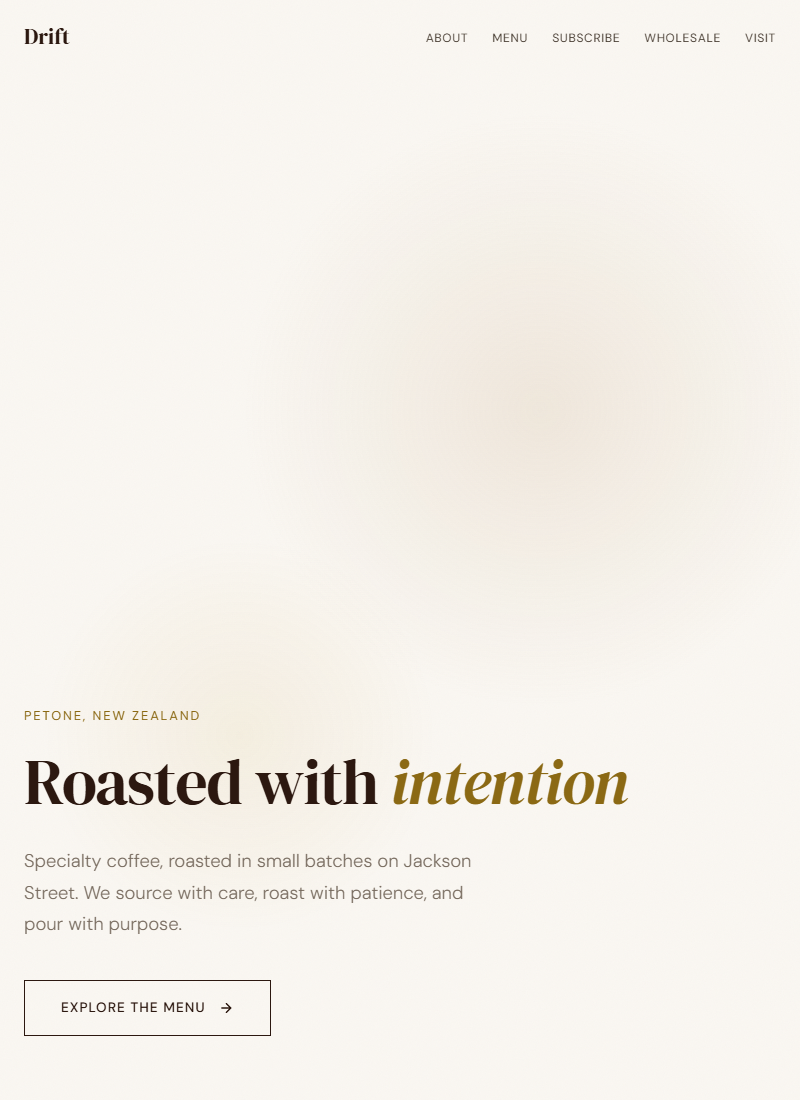 Drift Coffee Roasters — warm, artisan specialty coffee website