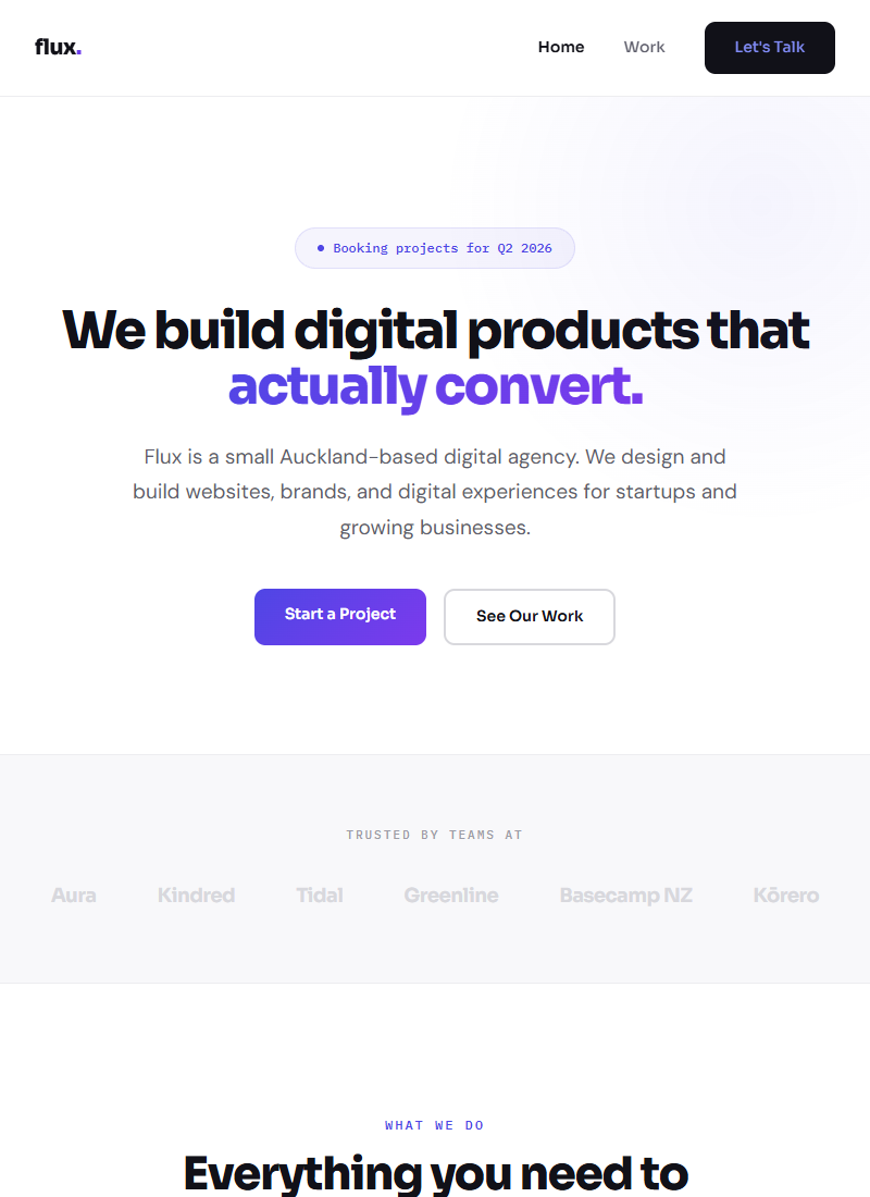 Flux Digital — clean, modern digital agency website