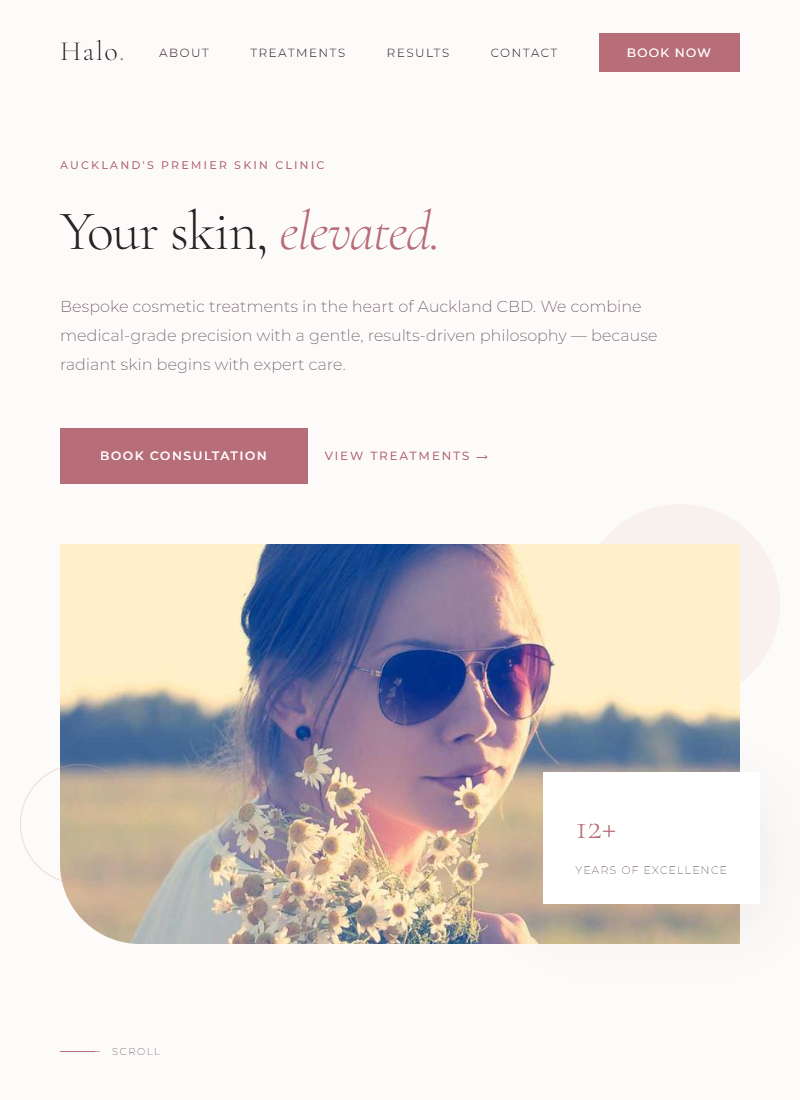 Halo Skin Clinic — clean, luxurious skincare clinic website