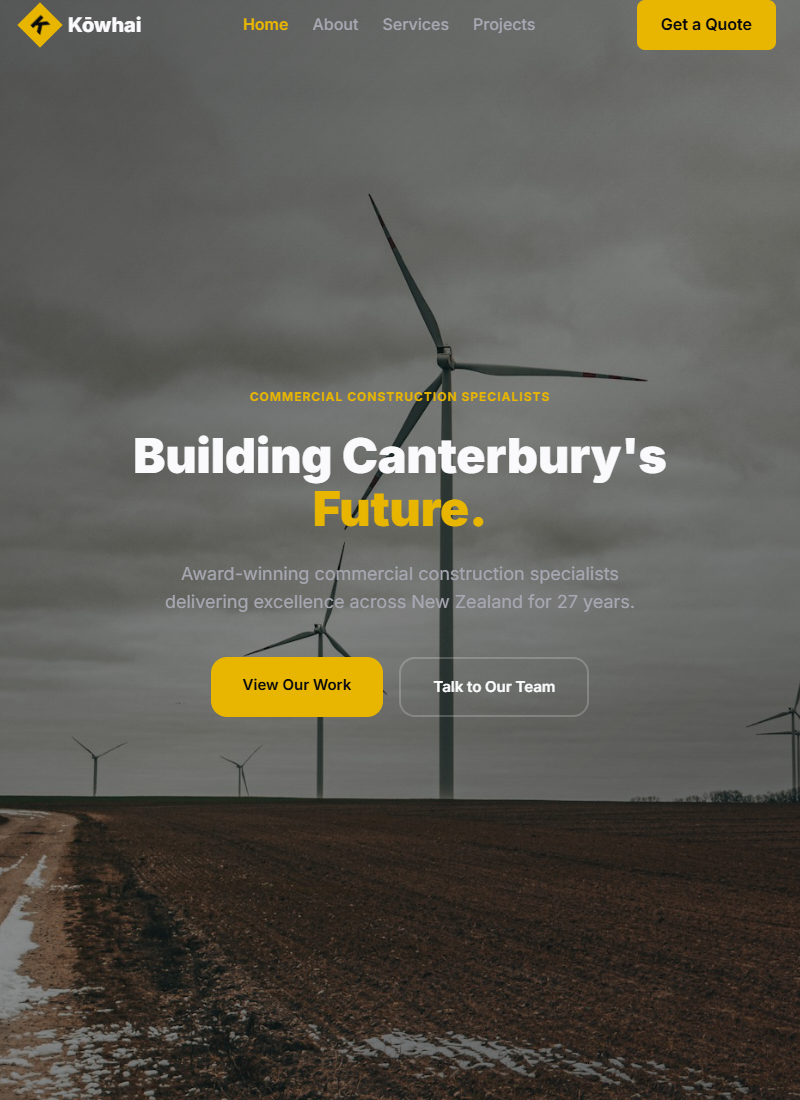 Kōwhai Construction — bold, professional construction company website