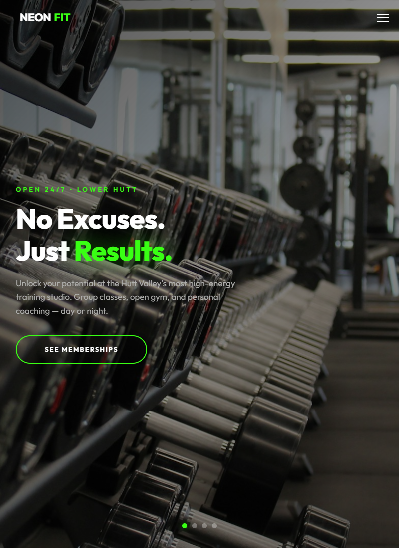 Neon Fitness 24/7 — high-energy neon-themed gym website