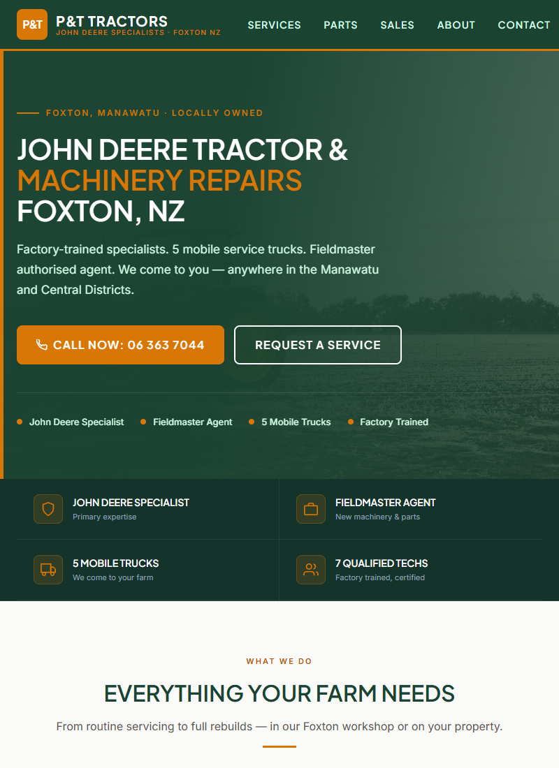 P&T Tractors — John Deere specialist tractor repair website