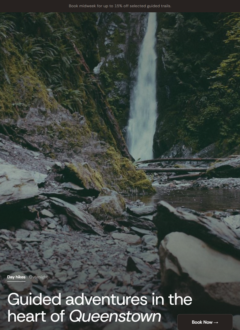 Tūī Trail Co. — golden hour mountain landscape, guided adventure tours